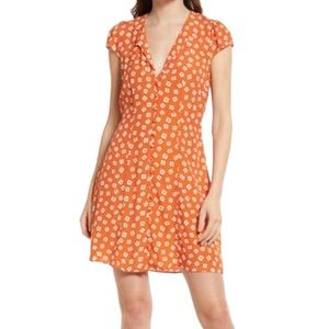 & Other Stories Print Puff Sleeve Dress Orange Geometric Square